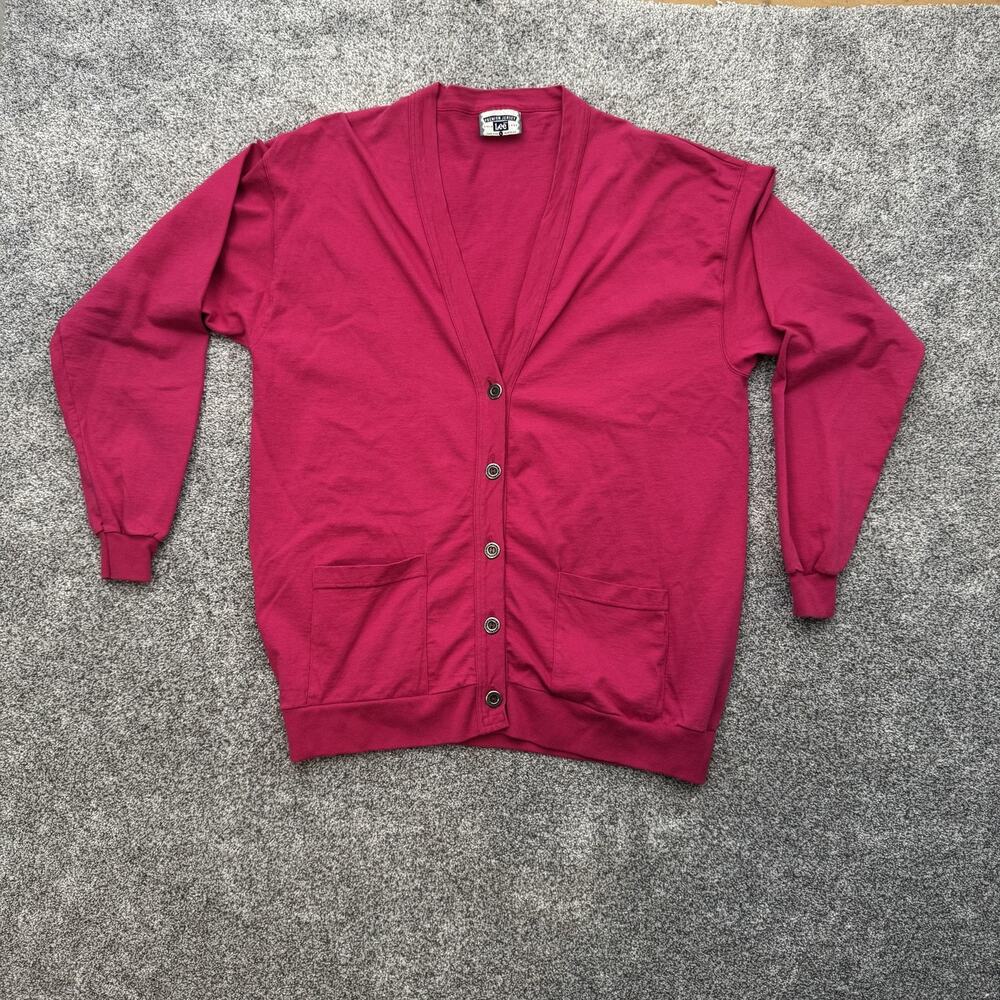 Vintage Lee Cardigan Sweater Womens Large Pink Premium Jersey Cotton USA 90s
